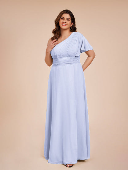 Allison One Shoulder Chiffon Plus Size Bridesmaid Dresses with Slit