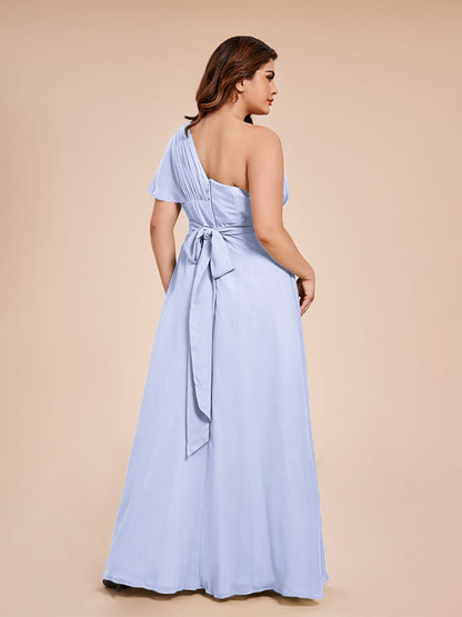 Allison One Shoulder Chiffon Plus Size Bridesmaid Dresses with Slit