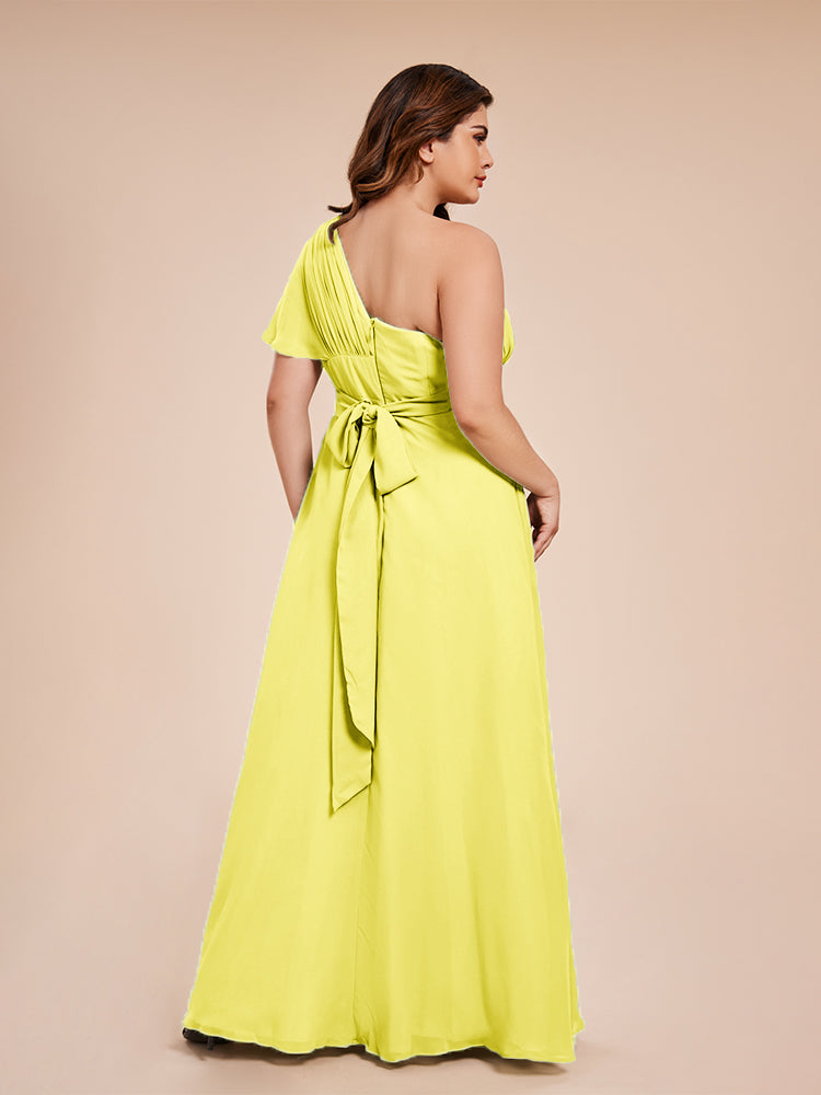 Allison One Shoulder Chiffon Plus Size Bridesmaid Dresses with Slit