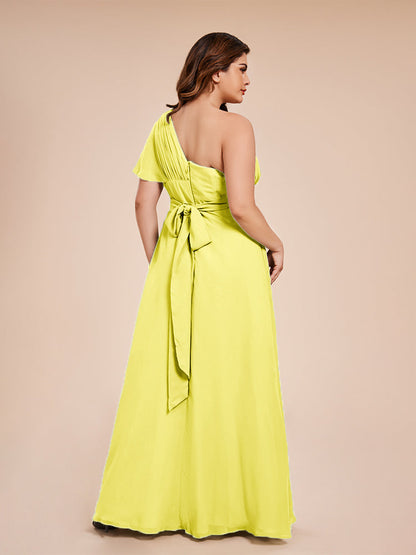 Allison One Shoulder Chiffon Plus Size Bridesmaid Dresses with Slit
