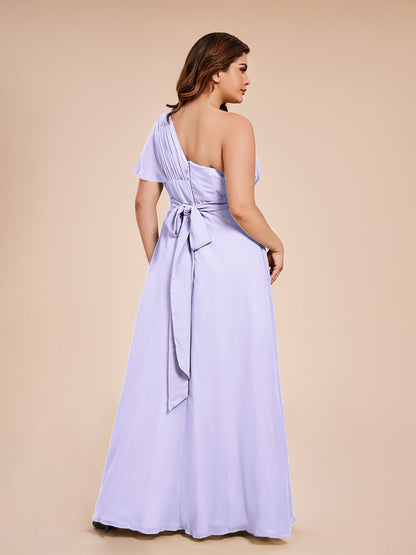 Allison One Shoulder Chiffon Plus Size Bridesmaid Dresses with Slit