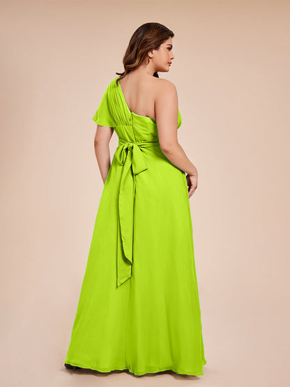 Allison One Shoulder Chiffon Plus Size Bridesmaid Dresses with Slit