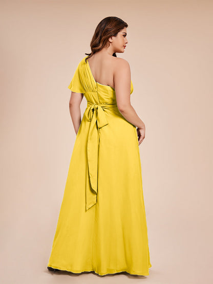 Allison One Shoulder Chiffon Plus Size Bridesmaid Dresses with Slit