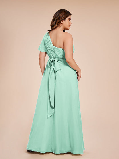 Allison One Shoulder Chiffon Plus Size Bridesmaid Dresses with Slit