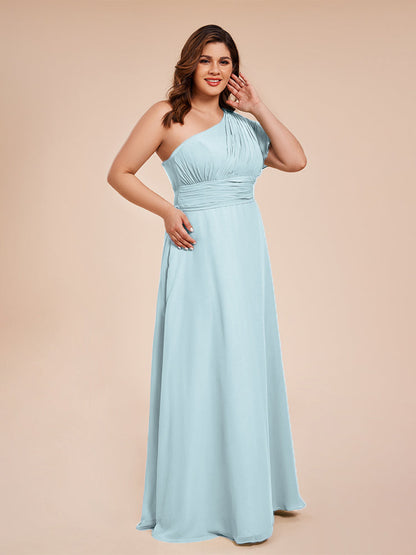 Allison One Shoulder Chiffon Plus Size Bridesmaid Dresses with Slit