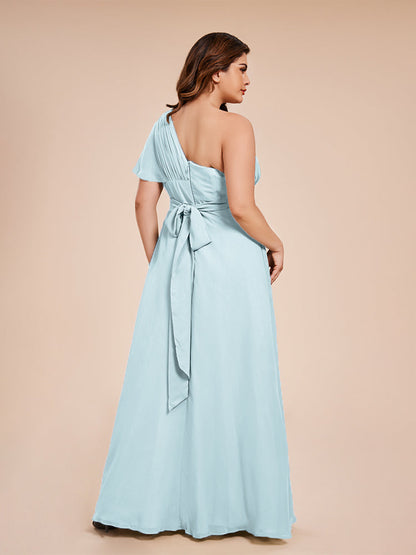 Allison One Shoulder Chiffon Plus Size Bridesmaid Dresses with Slit
