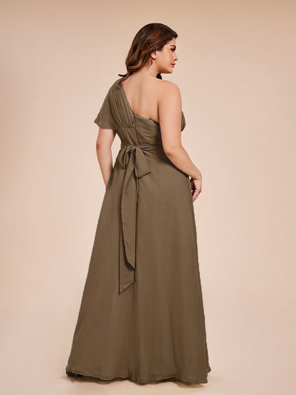 Allison One Shoulder Chiffon Plus Size Bridesmaid Dresses with Slit