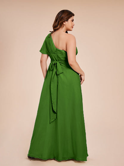 Allison One Shoulder Chiffon Plus Size Bridesmaid Dresses with Slit