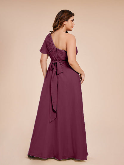Allison One Shoulder Chiffon Plus Size Bridesmaid Dresses with Slit