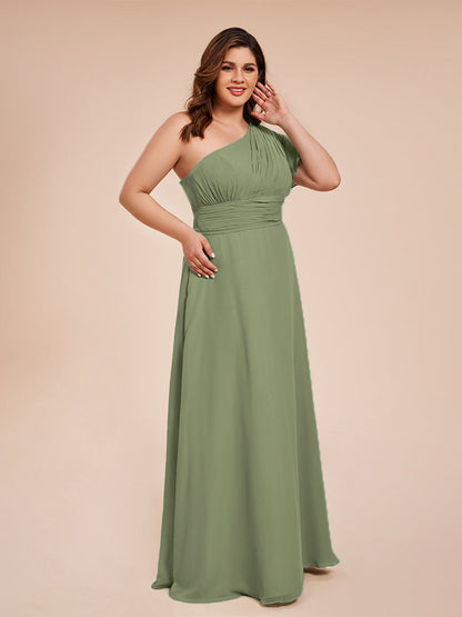 Allison One Shoulder Chiffon Plus Size Bridesmaid Dresses with Slit