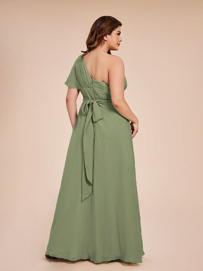 Allison One Shoulder Chiffon Plus Size Bridesmaid Dresses with Slit