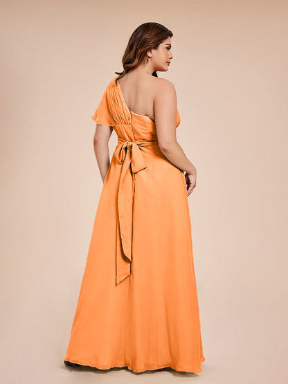 Allison One Shoulder Chiffon Plus Size Bridesmaid Dresses with Slit