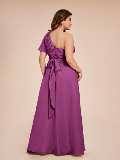 Allison One Shoulder Chiffon Plus Size Bridesmaid Dresses with Slit