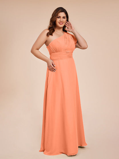 Allison One Shoulder Chiffon Plus Size Bridesmaid Dresses with Slit