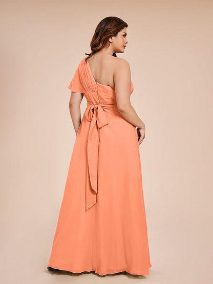Allison One Shoulder Chiffon Plus Size Bridesmaid Dresses with Slit