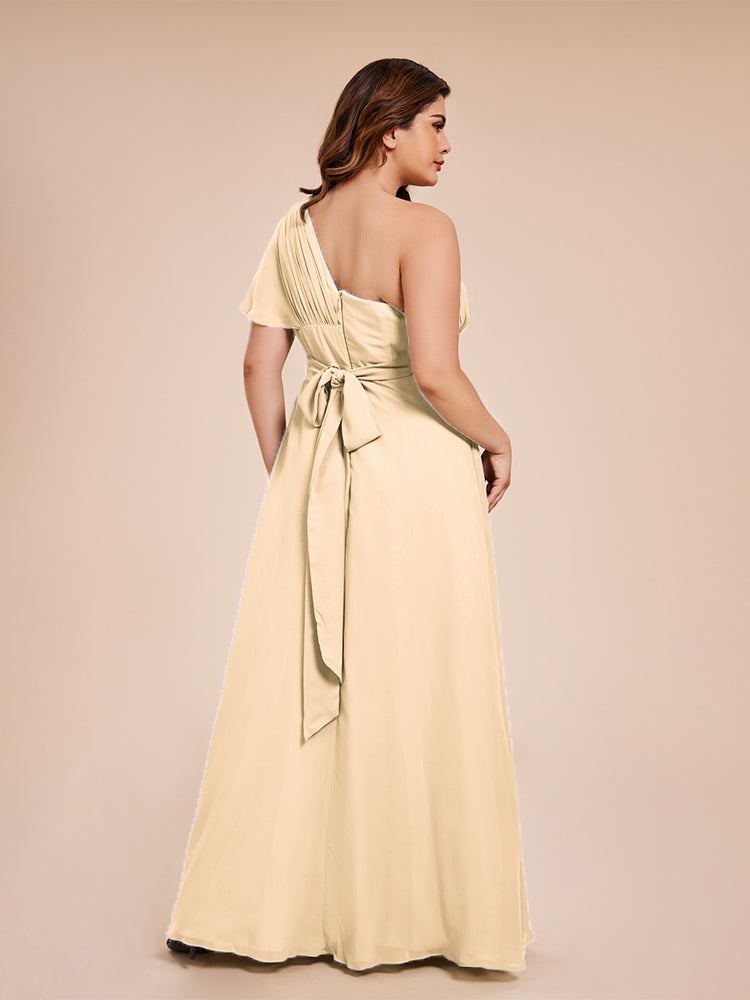 Allison One Shoulder Chiffon Plus Size Bridesmaid Dresses with Slit