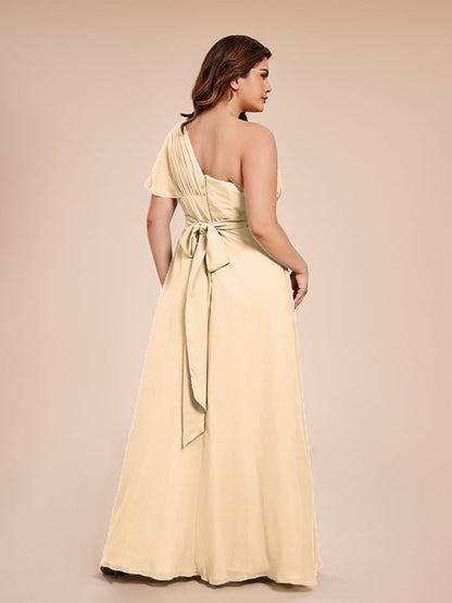 Allison One Shoulder Chiffon Plus Size Bridesmaid Dresses with Slit
