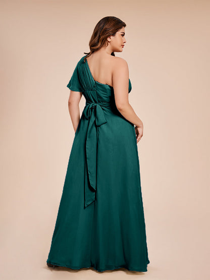 Allison One Shoulder Chiffon Plus Size Bridesmaid Dresses with Slit