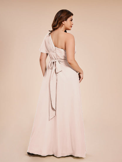Allison One Shoulder Chiffon Plus Size Bridesmaid Dresses with Slit