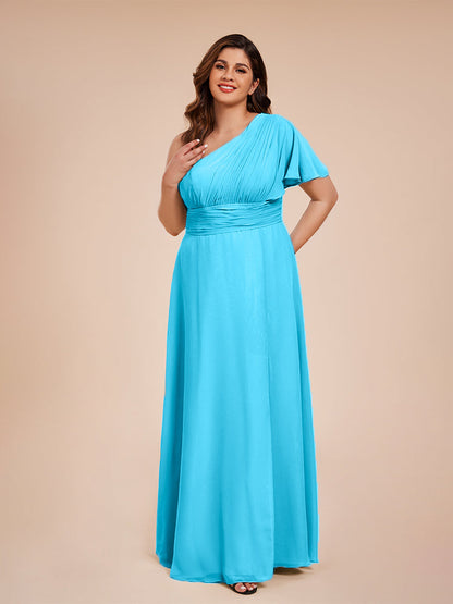 Allison One Shoulder Chiffon Plus Size Bridesmaid Dresses with Slit