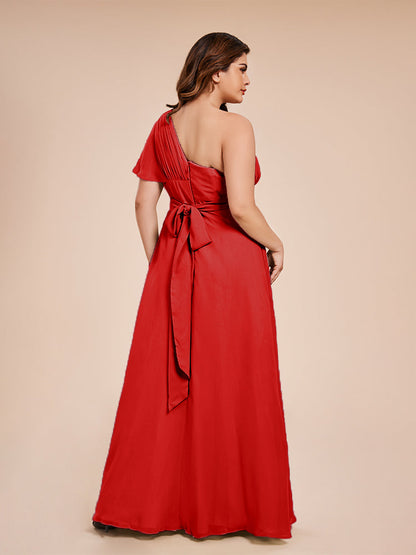 Allison One Shoulder Chiffon Plus Size Bridesmaid Dresses with Slit