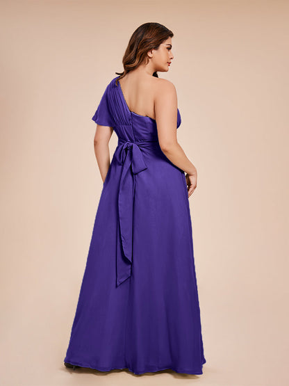 Allison One Shoulder Chiffon Plus Size Bridesmaid Dresses with Slit