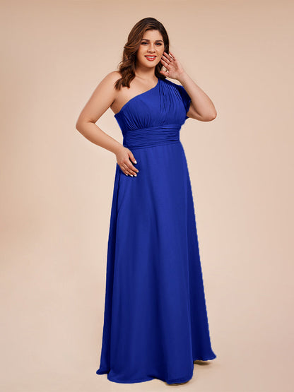 Allison One Shoulder Chiffon Plus Size Bridesmaid Dresses with Slit
