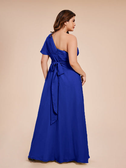 Allison One Shoulder Chiffon Plus Size Bridesmaid Dresses with Slit