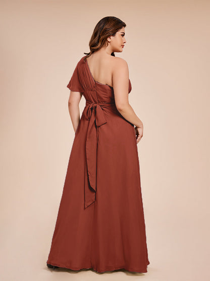 Allison One Shoulder Chiffon Plus Size Bridesmaid Dresses with Slit