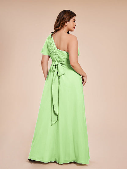 Allison One Shoulder Chiffon Plus Size Bridesmaid Dresses with Slit
