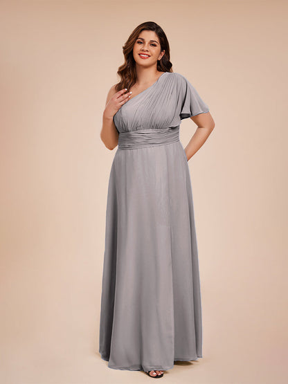 Allison One Shoulder Chiffon Plus Size Bridesmaid Dresses with Slit