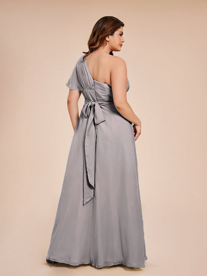 Allison One Shoulder Chiffon Plus Size Bridesmaid Dresses with Slit