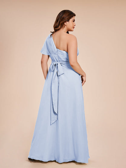 Allison One Shoulder Chiffon Plus Size Bridesmaid Dresses with Slit