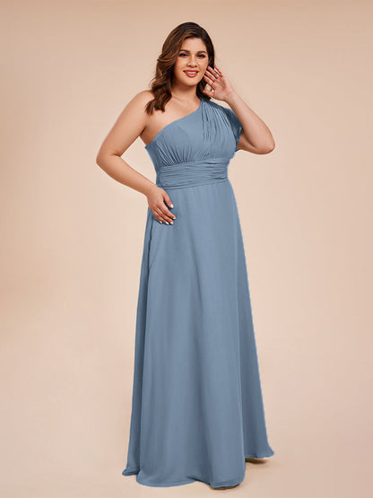 Allison One Shoulder Chiffon Plus Size Bridesmaid Dresses with Slit