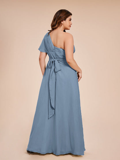 Allison One Shoulder Chiffon Plus Size Bridesmaid Dresses with Slit