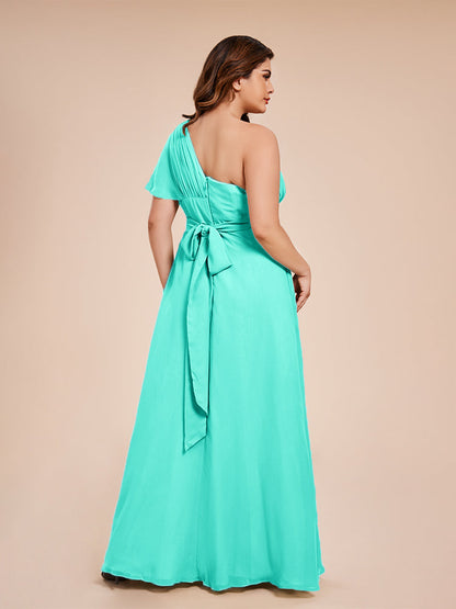 Allison One Shoulder Chiffon Plus Size Bridesmaid Dresses with Slit