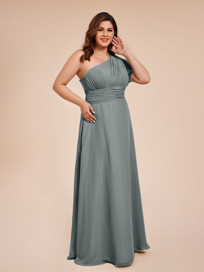 Allison One Shoulder Chiffon Plus Size Bridesmaid Dresses with Slit