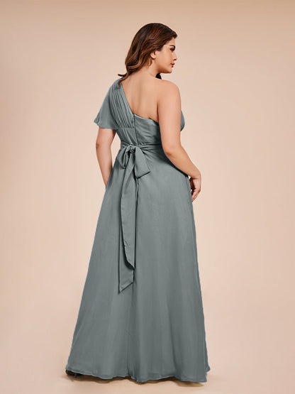 Allison One Shoulder Chiffon Plus Size Bridesmaid Dresses with Slit