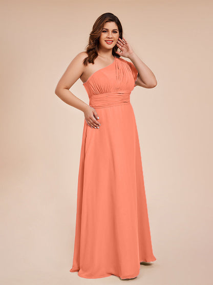 Allison One Shoulder Chiffon Plus Size Bridesmaid Dresses with Slit