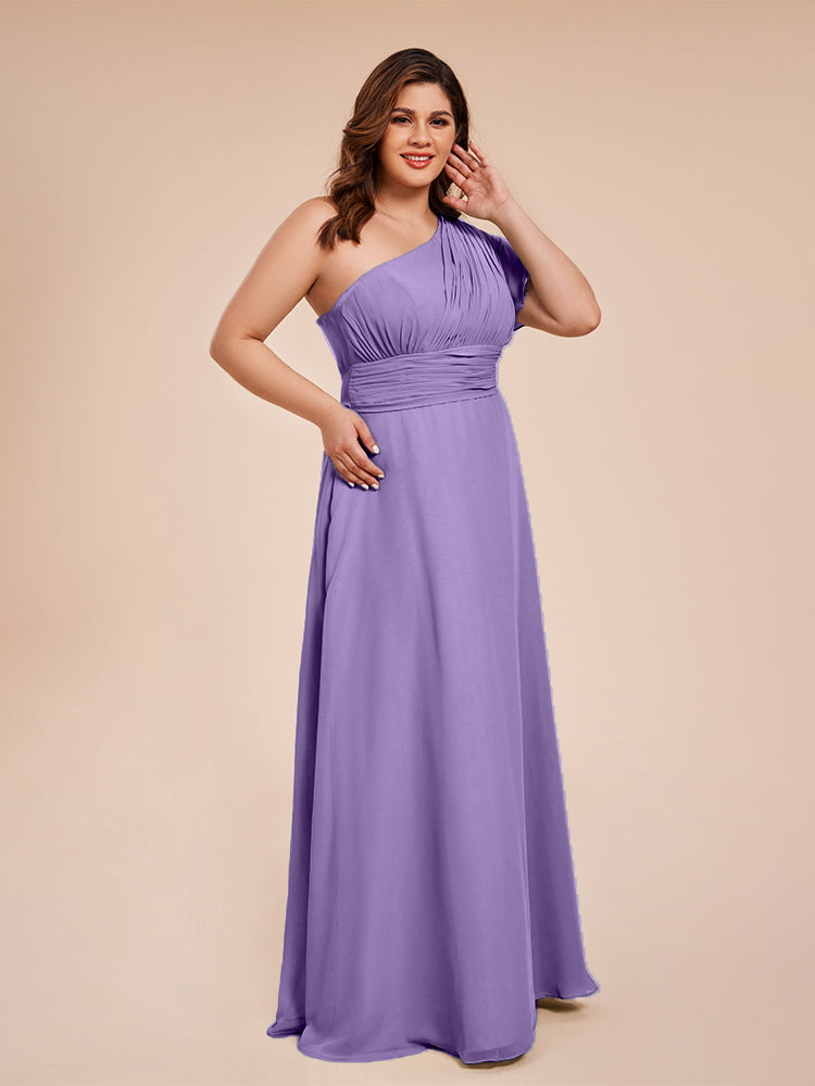 Allison One Shoulder Chiffon Plus Size Bridesmaid Dresses with Slit