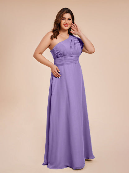 Allison One Shoulder Chiffon Plus Size Bridesmaid Dresses with Slit
