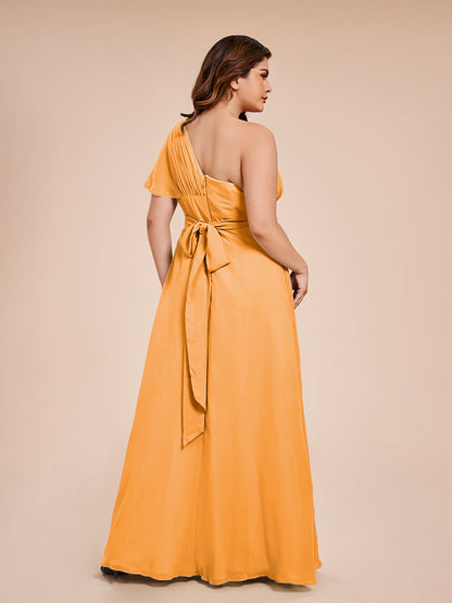 Allison One Shoulder Chiffon Plus Size Bridesmaid Dresses with Slit