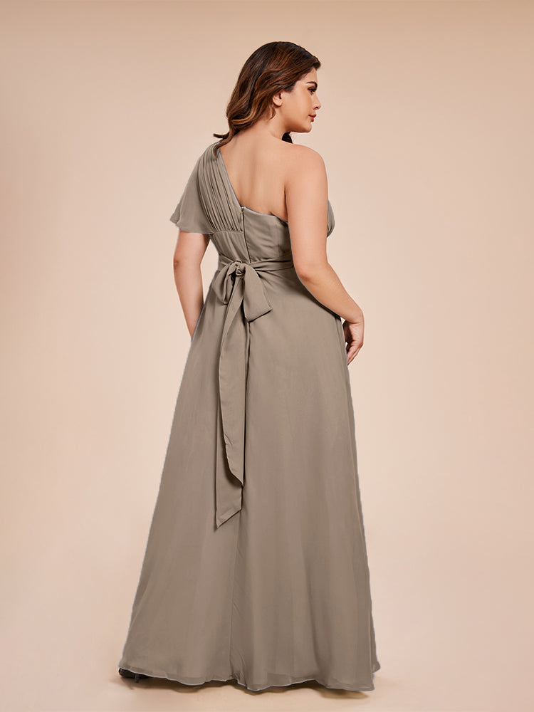 Allison One Shoulder Chiffon Plus Size Bridesmaid Dresses with Slit