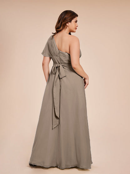Allison One Shoulder Chiffon Plus Size Bridesmaid Dresses with Slit