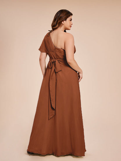 Allison One Shoulder Chiffon Plus Size Bridesmaid Dresses with Slit