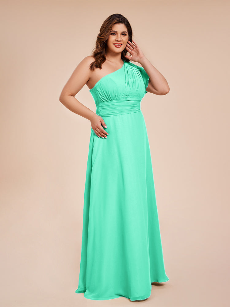 Allison One Shoulder Chiffon Plus Size Bridesmaid Dresses with Slit