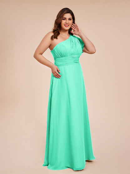 Allison One Shoulder Chiffon Plus Size Bridesmaid Dresses with Slit