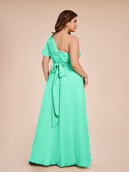 Allison One Shoulder Chiffon Plus Size Bridesmaid Dresses with Slit