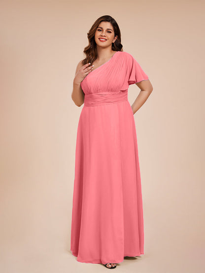 Allison One Shoulder Chiffon Plus Size Bridesmaid Dresses with Slit