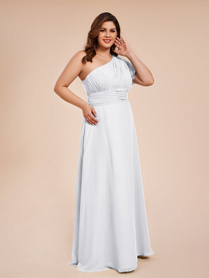Allison One Shoulder Chiffon Plus Size Bridesmaid Dresses with Slit
